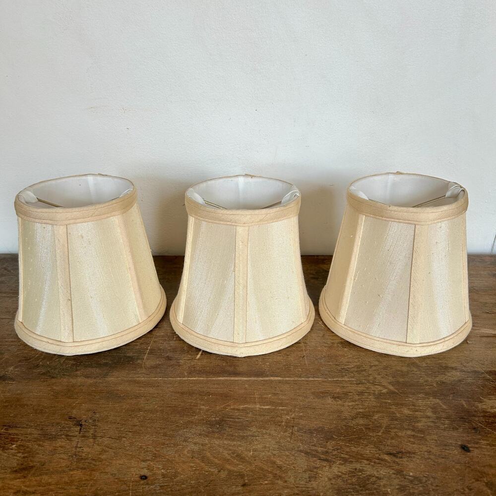Vintage Cream Raw Silk Chandelier Lamp Shades, Set of 3 | Clip on Shades Sconce